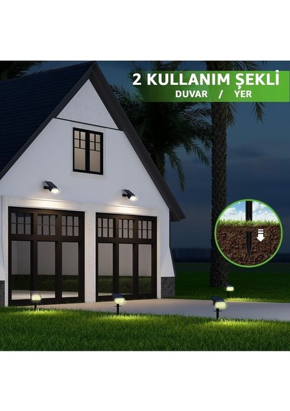 Bahçe Aydınlatması 10 Ledli Duvar ve Yere Uyumlu Güneş Enerjili LED Işık Solar Projektör