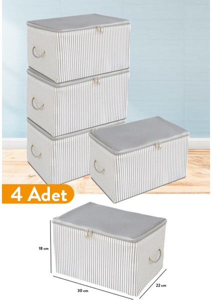 4 Adet Antrasit Çizgili Mini Baskı Hurç 30X22X18 cm