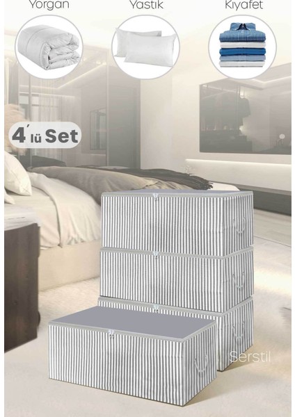 4 Adet Antrasit Çizgili Mini Baskı Hurç 30X22X18 cm fiyatları