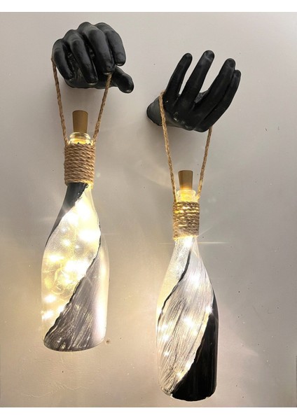 El Figürlü Duvar Lambası, Pilli LED Işıklı Dekoratif Şişe Aydınlatma