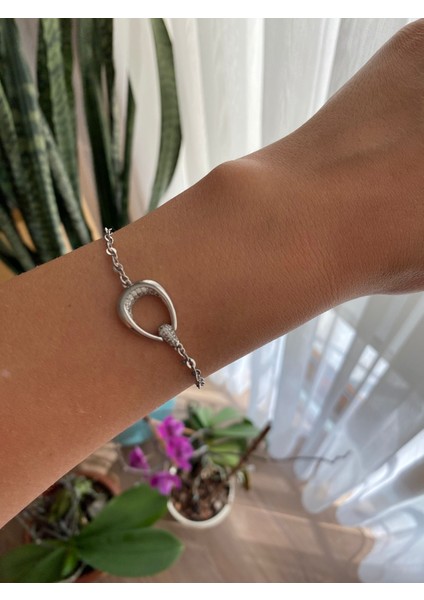 Xuping Ortası Oval Zirkon Taşlı Ince Silver Bileklik