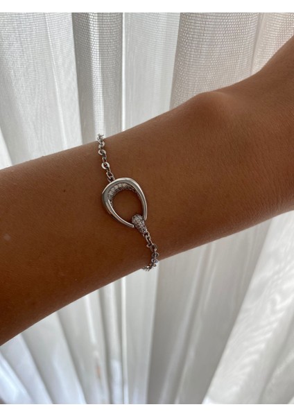 Xuping Ortası Oval Zirkon Taşlı Ince Silver Bileklik