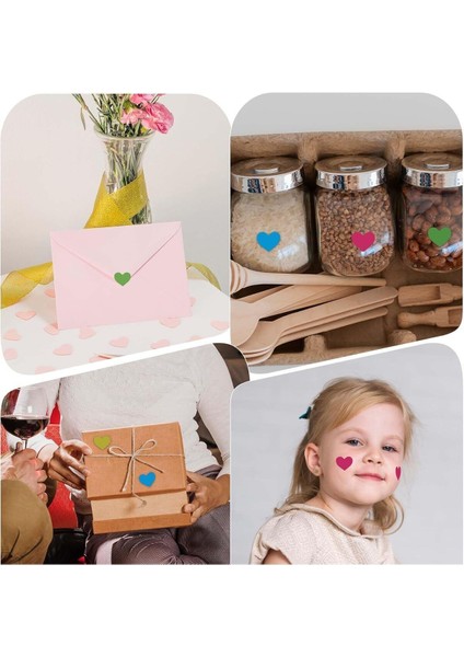 30 Adet Renkli Kalpler Yapışkanlı Etiket Sticker (Mavi, Sarı, Siyah, Yeşil, Pembe, Kırmızı)