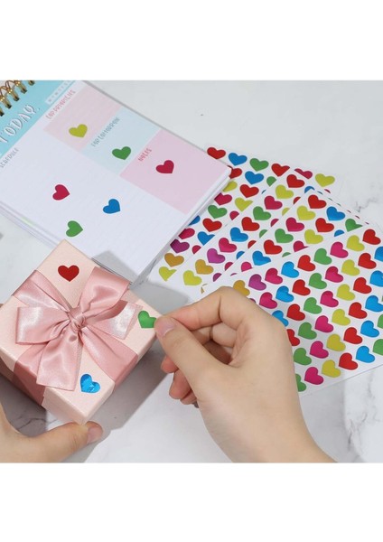 30 Adet Renkli Kalpler Yapışkanlı Etiket Sticker (Mavi, Sarı, Siyah, Yeşil, Pembe, Kırmızı)