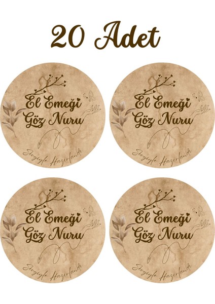 20 Adet Sticker El Işi Handmade El Emeği Temalı Hediye Kutusu Etiketi 4 cm