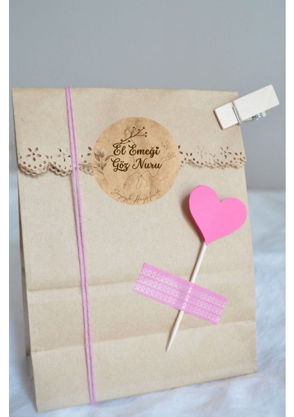 20 Adet Sticker El Işi Handmade El Emeği Temalı Hediye Kutusu Etiketi 4 cm