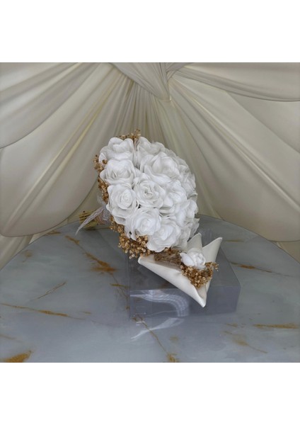 Beyaz Gül Gelin El Çiçeği | Gelin Buketi | Hediyeli Ürün