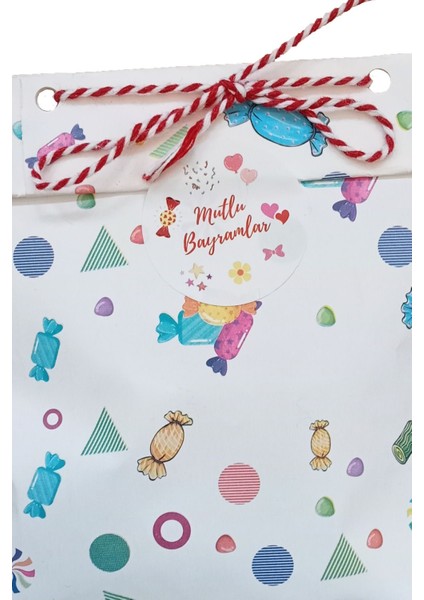20 Adet Paketleme Etiketi Yuvarlak Mutlu Bayramlar Yazan Yapışkanlı Etiket 4cm