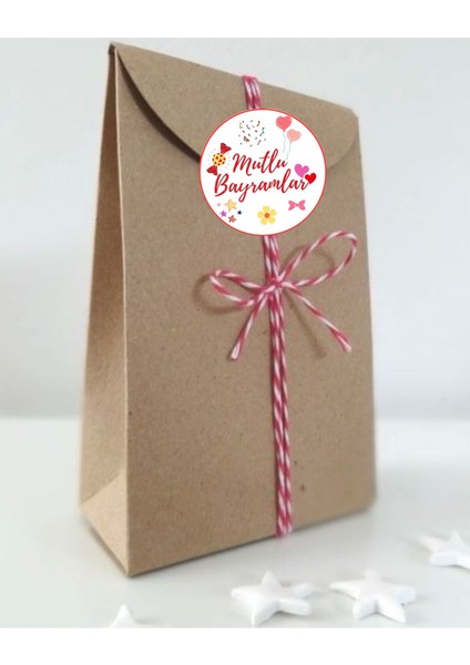 20 Adet Paketleme Etiketi Yuvarlak Mutlu Bayramlar Yazan Yapışkanlı Etiket 4cm