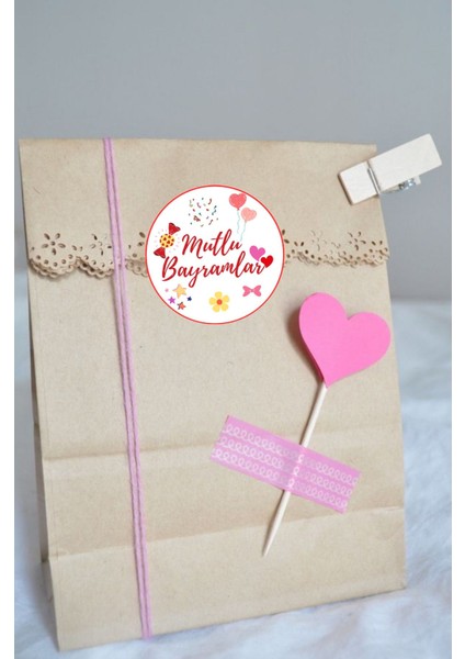 20 Adet Paketleme Etiketi Yuvarlak Mutlu Bayramlar Yazan Yapışkanlı Etiket 4cm