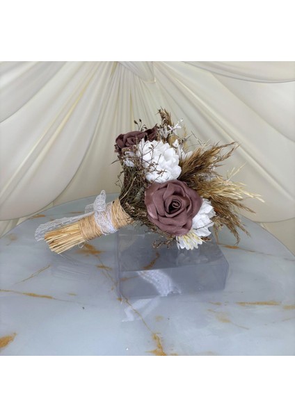 Gelin El Çiçeği Buketi Kahverengi ve Beyaz |hediyeli Ürün