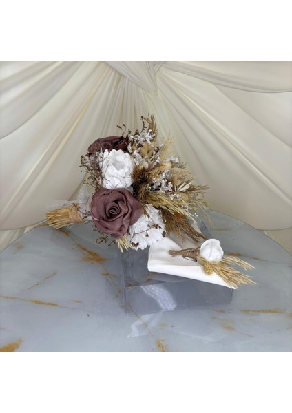 Gelin El Çiçeği Buketi Kahverengi ve Beyaz |hediyeli Ürün fiyatları