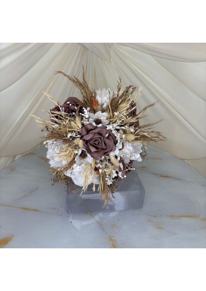 Gelin El Çiçeği Buketi Kahverengi ve Beyaz |hediyeli Ürün modelleri