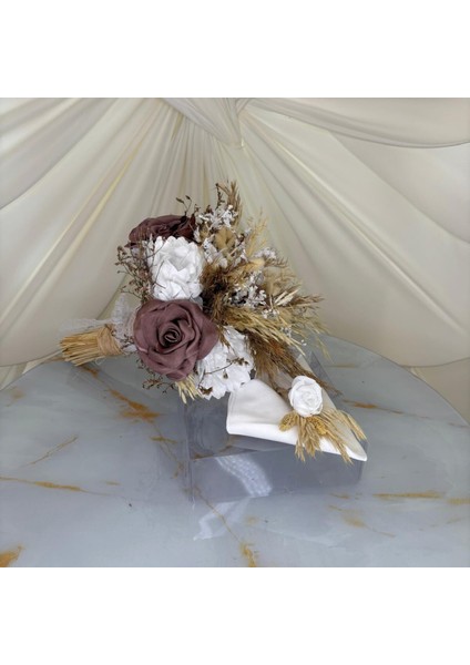 Gelin El Çiçeği Buketi Kahverengi ve Beyaz |hediyeli Ürün fırsatları