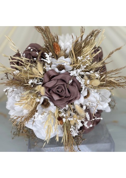 Gelin El Çiçeği Buketi Kahverengi ve Beyaz |hediyeli Ürün indirimleri