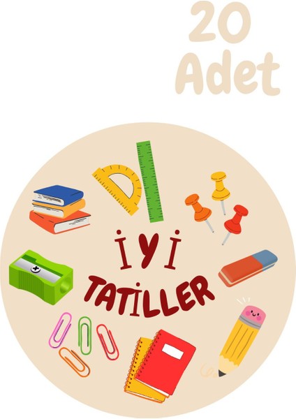 20 Adet Iyi Tatiller Yazılı Yapışkanlı Etiket, Sticker Hediye Paketi Etiketi