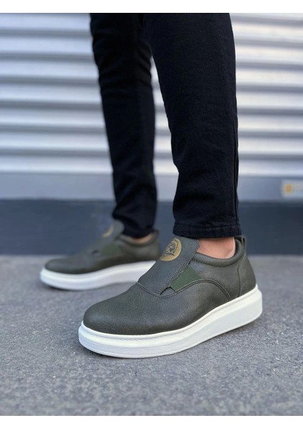 JY161 Hippo Bağcıksız Cilt Erkek Günlük Sneaker Ayakkabı Cbt - Haki