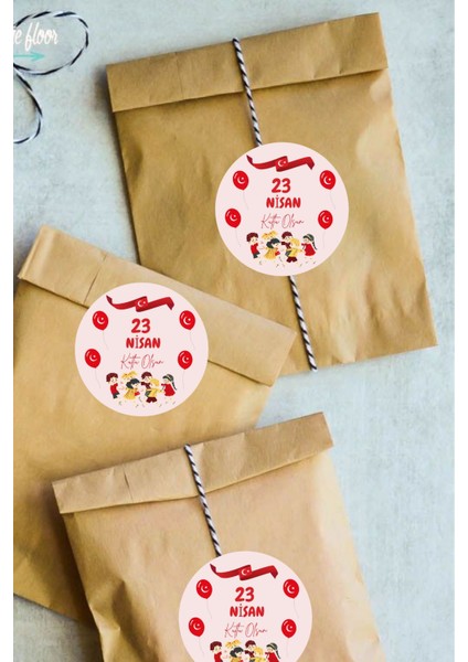 20LI Yapışkanlı Etiket ' 23 Nisan Kutlu Olsun' Yazılı Sticker Yuvarlak Çıkartma-4 cm