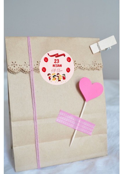 20LI Yapışkanlı Etiket ' 23 Nisan Kutlu Olsun' Yazılı Sticker Yuvarlak Çıkartma-4 cm