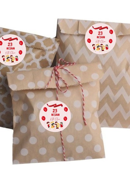 20LI Yapışkanlı Etiket ' 23 Nisan Kutlu Olsun' Yazılı Sticker Yuvarlak Çıkartma-4 cm