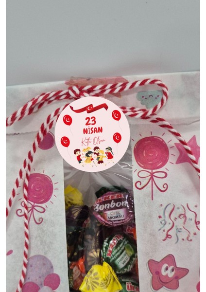 20LI Yapışkanlı Etiket ' 23 Nisan Kutlu Olsun' Yazılı Sticker Yuvarlak Çıkartma-4 cm
