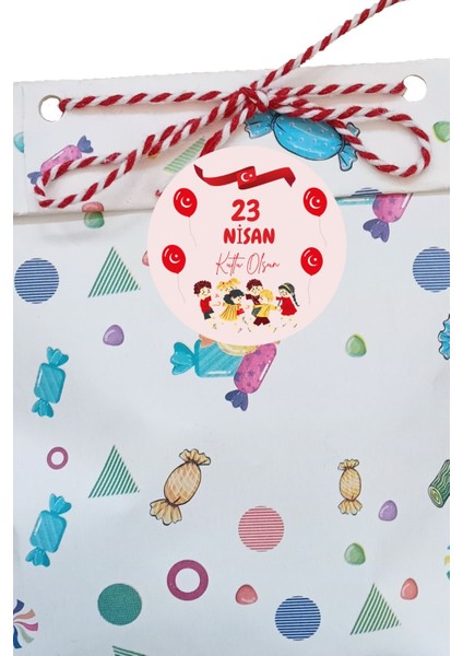 20LI Yapışkanlı Etiket ' 23 Nisan Kutlu Olsun' Yazılı Sticker Yuvarlak Çıkartma-4 cm