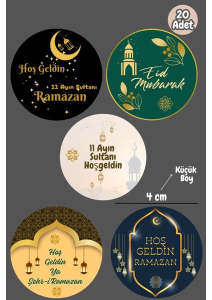 20 Adet Kutu ve Ambalaj Etiketi Hoş Geldin Ramazan Etiketi Yuvarlak Yapışkanlı Sticker