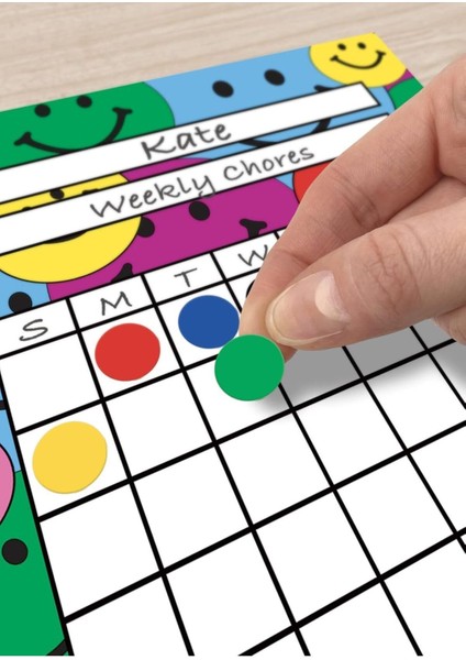 30 Adet Yuvarlak Renkli Yapışkanlı Etiket Sticker (Mavi, Sarı, Siyah, Yeşil, Pembe, Kırmızı)