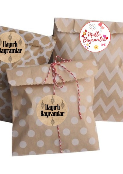 20 Adet 'hayırlı-Mutlu Bayramlar' Yazılı Etiket Kuşe Sticker Hediye Paketleme Kargo Etiketi