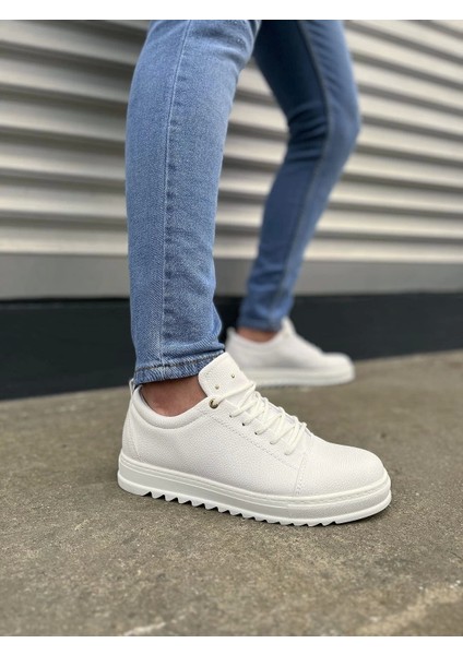 JY152 Cool Bağcıklı Cilt Erkek Günlük Spor Klasik Ayakkabı Cbt - Beyaz