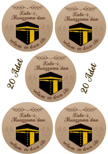 20 Adet Sticker Hac, Umre, Kabe, Dua Temalı Hediye Poşeti Etiketi Küçük Boy