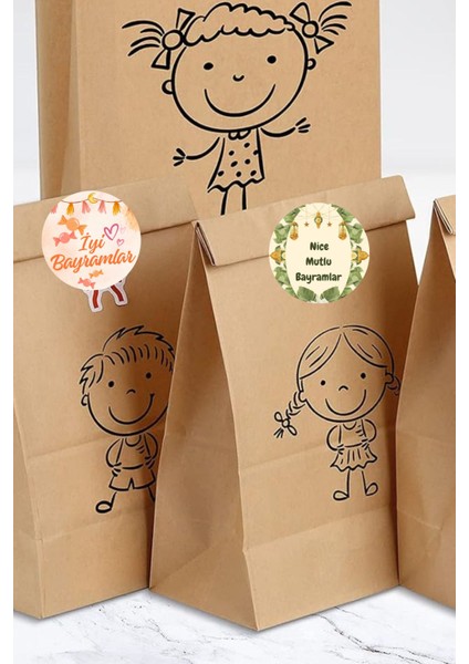 20 Adet Bayram Kutlama Tebrik Etiketleri (5 Çeşit) Yuvarlak Yapışkanlı Sticker 4 cm M15