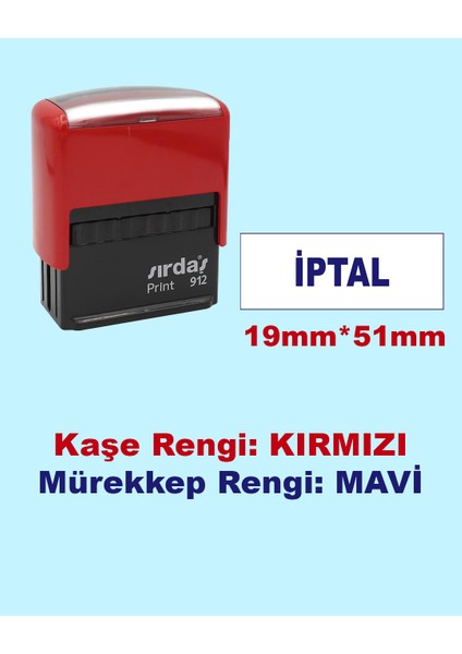 İptal Kaşesi, 912 (51mm*19 mm) Mavi Keçeli Kırmızı Otomatik Kaşe