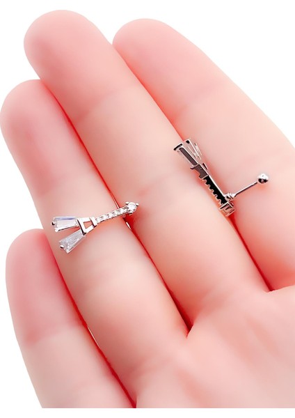 Cerrrahi Çelik Zirkon Taşlı Eyfel Tragus Helix Piercing (1ADET) modelleri
