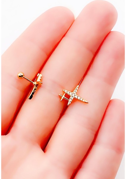Cerrrahi Çelik Zirkon Taşlı Çift Haç Tragus Helix Piercing (1ADET) modelleri
