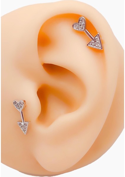 Cerrrahi Çelik Zirkon Taşlı ''eros'un Oku'' Tragus Helix Piercing (1ADET)