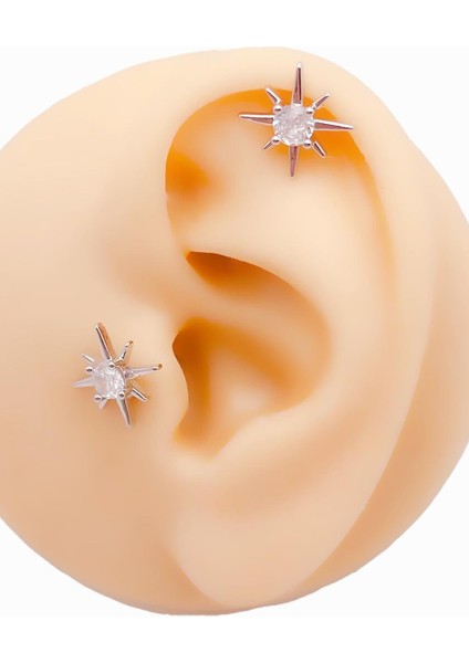 Cerrrahi Çelik Tek Taşlı Kutup Yıldızı Tragus Helix Piercing (1ADET)