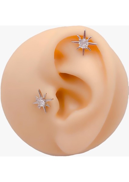 Cerrrahi Çelik Tek Taşlı Kutup Yıldızı Tragus Helix Piercing (1ADET) fiyatları