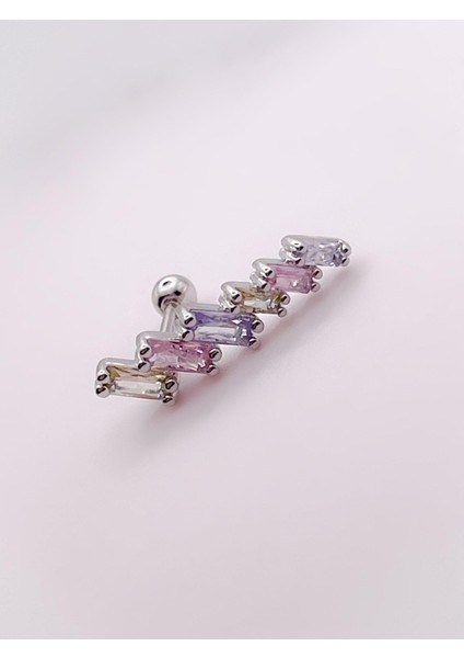 Cerrahi Çelik Piercing Renkli Dörtgen 6 Taşlı Kıkırdak Helix Piercing (1ADET) fırsatları