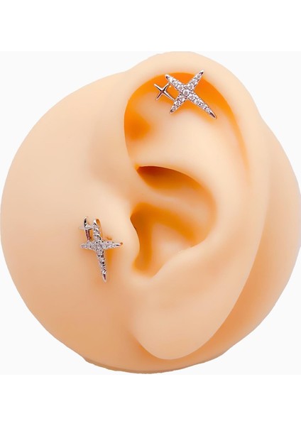 Cerrrahi Çelik Zirkon Taşlı Çift Haç Tragus Helix Piercing (1ADET) fiyatları