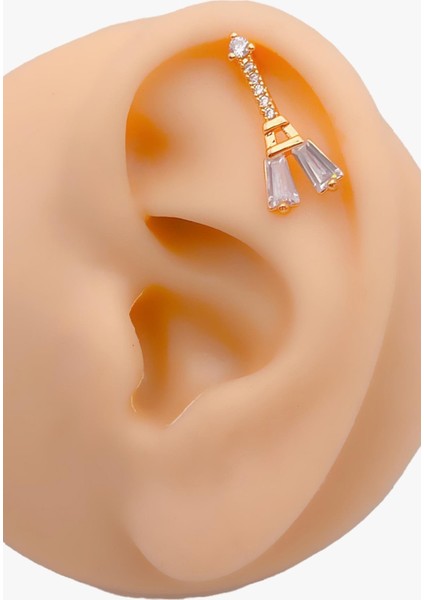 Cerrrahi Çelik Zirkon Taşlı Eyfel Tragus Helix Piercing (1ADET)