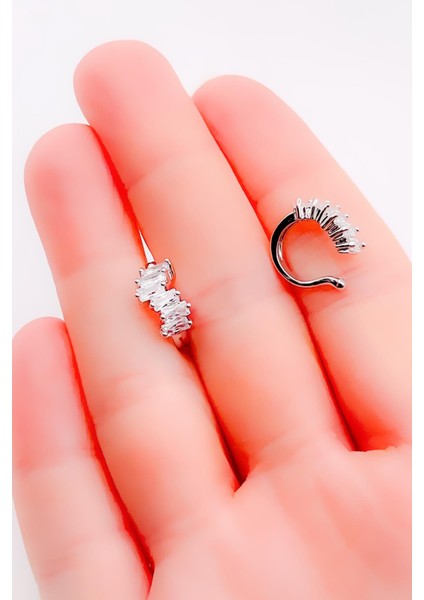 Baget Taşlı Sıkıştırma Kıkırdak Küpe ( Earcuff ) Piercing (1ADET) modelleri