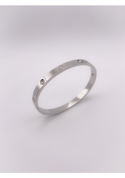 Çelik Marka Model Taşlı Bileklik - Gümüş