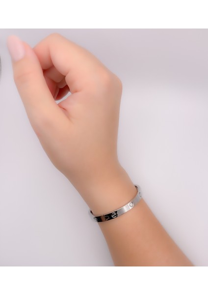 Çelik Marka Model Taşlı Bileklik - Gümüş modelleri