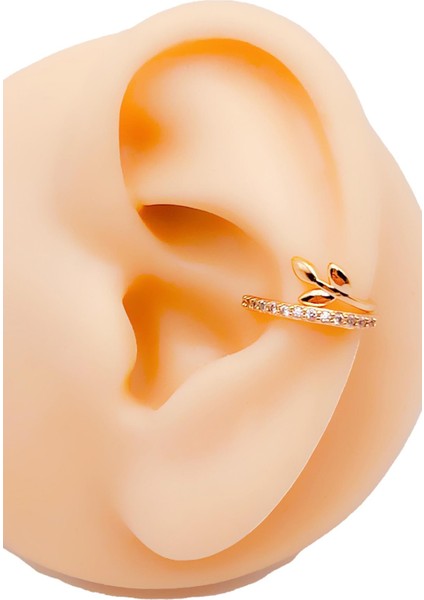 Zirkon Taşlı Zeytin Dalı Sıkıştırma Kıkırdak Küpe ( Earcuff ) Piercing (1ADET)