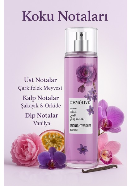 Vücut Spreyi Body Mist | Bombshell | Midnight Wishes | Kadın | Işıltılı | Nemlendirici | 250 ml modelleri