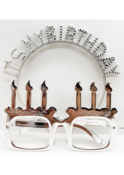 It's My Birthday Yazılı ve Mum Şekilli Gözlük Seti Gümüş Renk