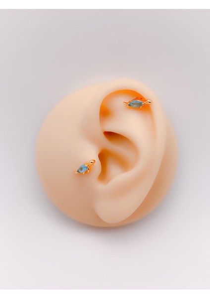 Cerrrahi Çelik Piercing ( Pirsing ) Mavi Taşlı Kaplumbağa Tragus Helix Piercing (1ADET)