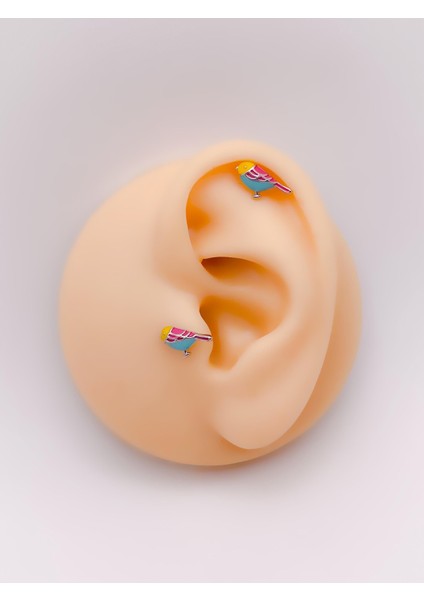 Cerrrahi Çelik Piercing ( Pirsing ) Mineli Kuş Figürlü Tragus Helix Piercing (1ADET)