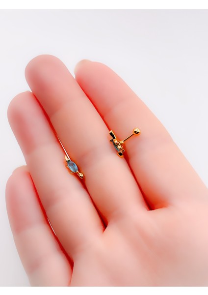 Cerrrahi Çelik Piercing ( Pirsing ) Mavi Taşlı Kaplumbağa Tragus Helix Piercing (1ADET) fiyatları